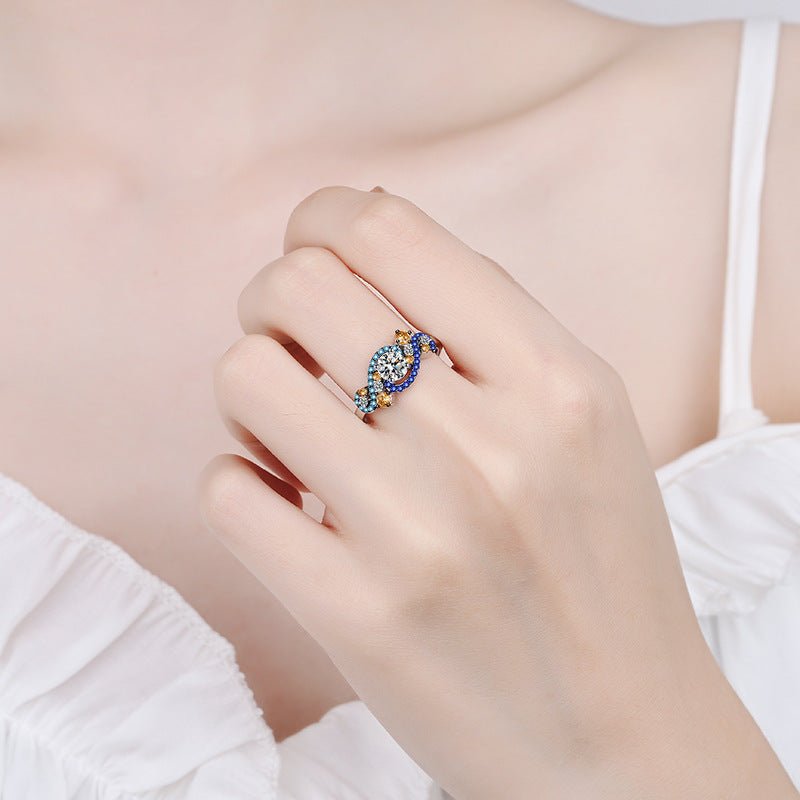 Color Matching Micro - inlaid Moissanite Ring - Rhyme - and - Chain