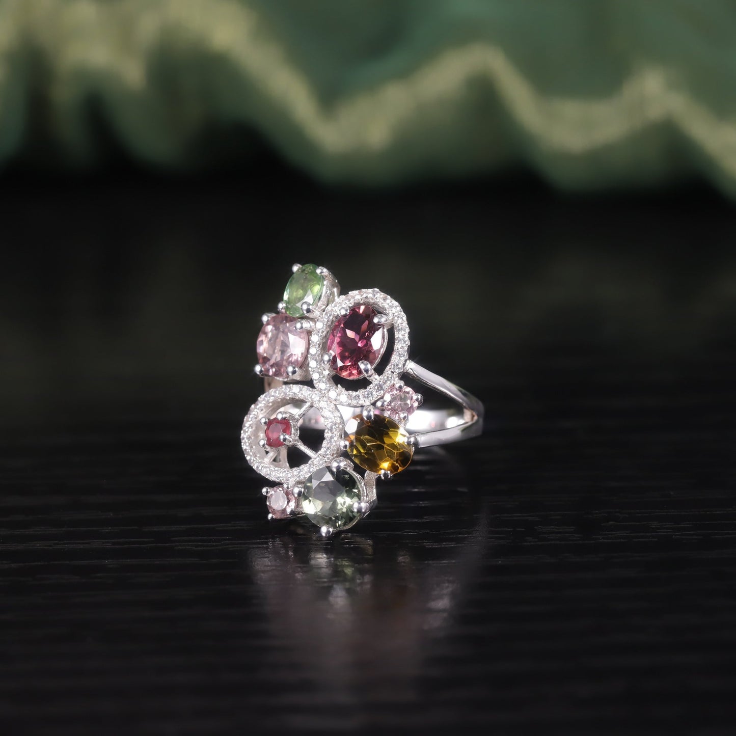 Colored Bubble Natural Tourmaline Ring S925 Sterling Silver Birthstone - Rhyme - and - Chain