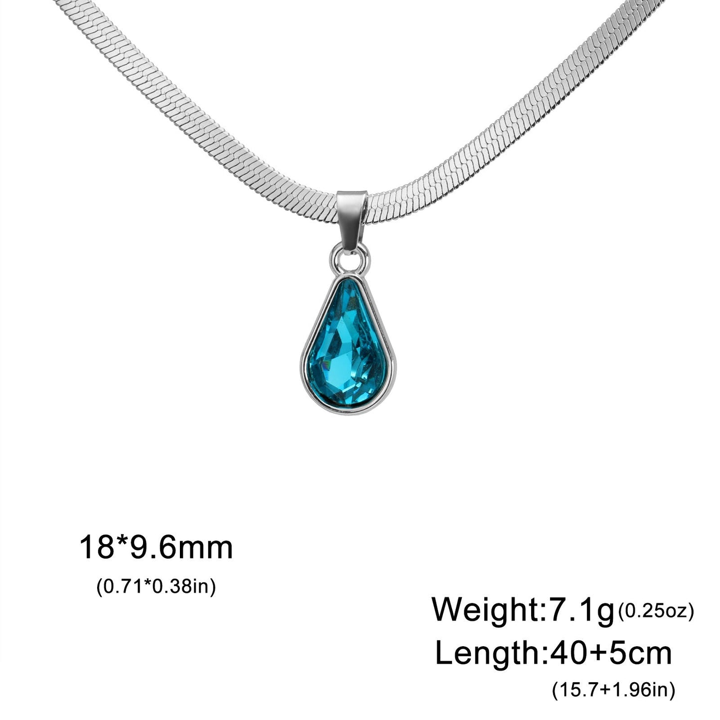 Colorful Crystal Water Drop Pendant Stainless Steel Snake Chain Necklace - Rhyme - and - ChainWomen’s Necklace