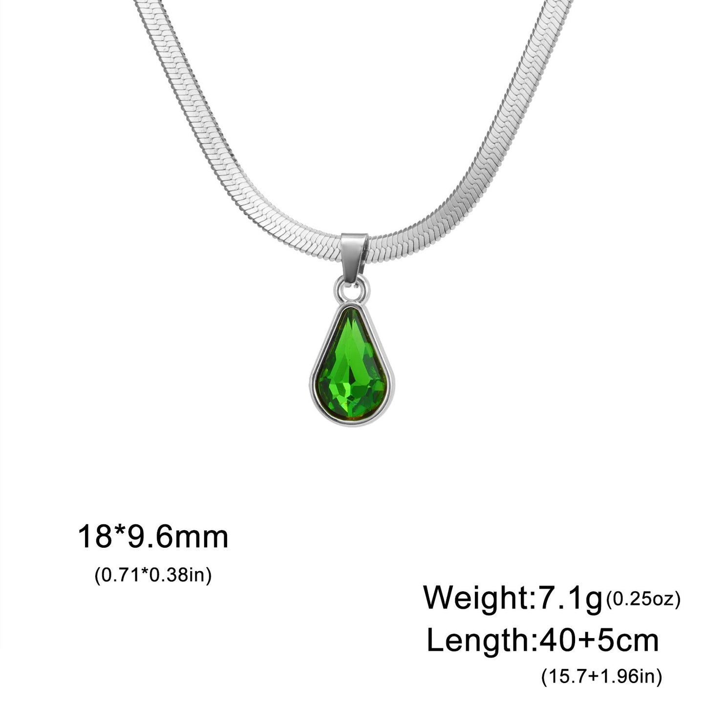 Colorful Crystal Water Drop Pendant Stainless Steel Snake Chain Necklace - Rhyme - and - ChainWomen’s Necklace