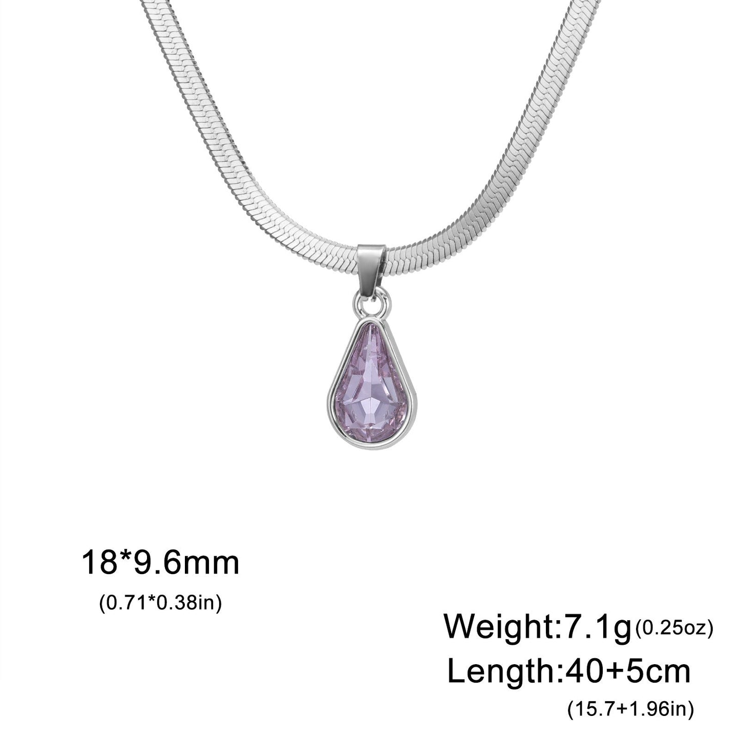 Colorful Crystal Water Drop Pendant Stainless Steel Snake Chain Necklace - Rhyme - and - ChainWomen’s Necklace