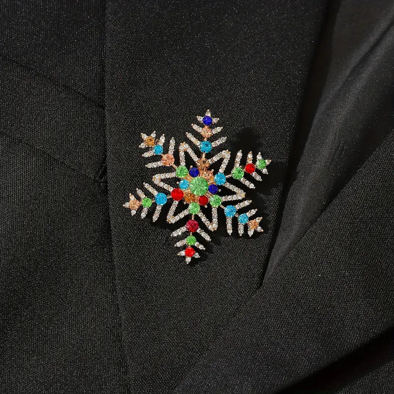 Creative Alloy Inlaid Colorful Rhinestone Christmas Snowflake Brooch - Rhyme-and-Chain