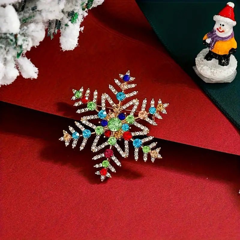 Creative Alloy Inlaid Colorful Rhinestone Christmas Snowflake Brooch - Rhyme-and-Chain