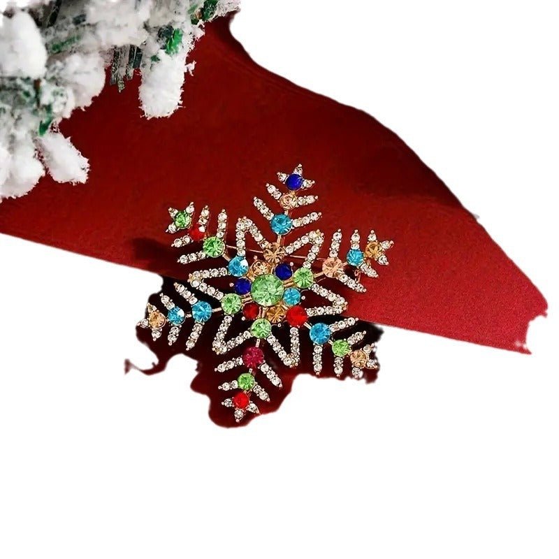 Creative Alloy Inlaid Colorful Rhinestone Christmas Snowflake Brooch - Rhyme-and-Chain