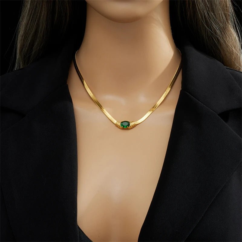 Emerald Titanium Steel Blade Herringbone Necklace - Rhyme - and - Chain