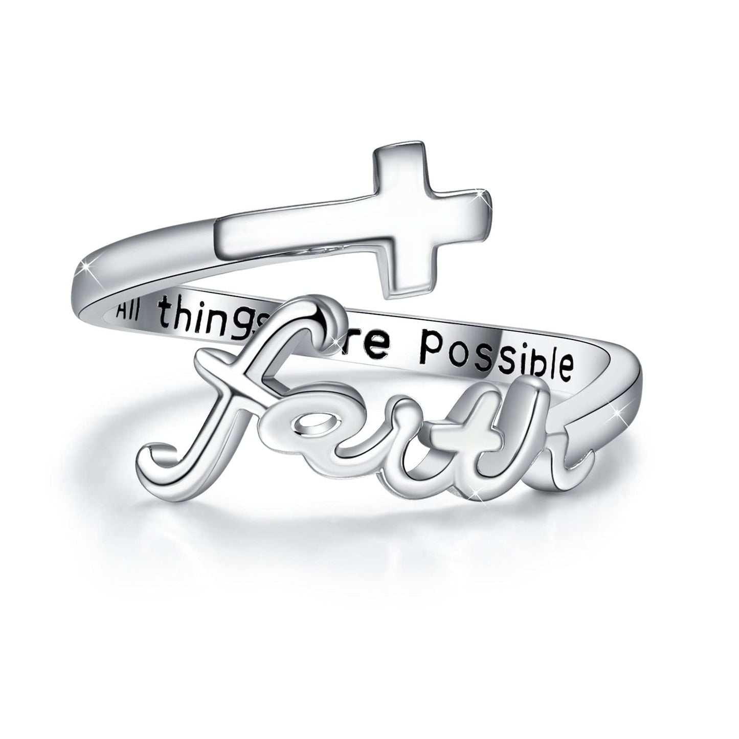 Cross Ring 925 Sterling Silver Faith Adjustable Open Ring - Rhyme-and-Chain