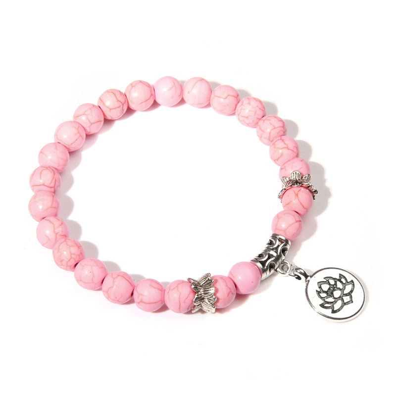 Crystal Lotus Pendant Gemstone Bead Bracelet - Rhyme - and - Chain