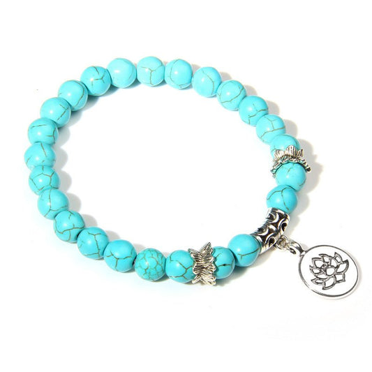 Crystal Lotus Pendant Gemstone Bead Bracelet - Rhyme - and - Chain