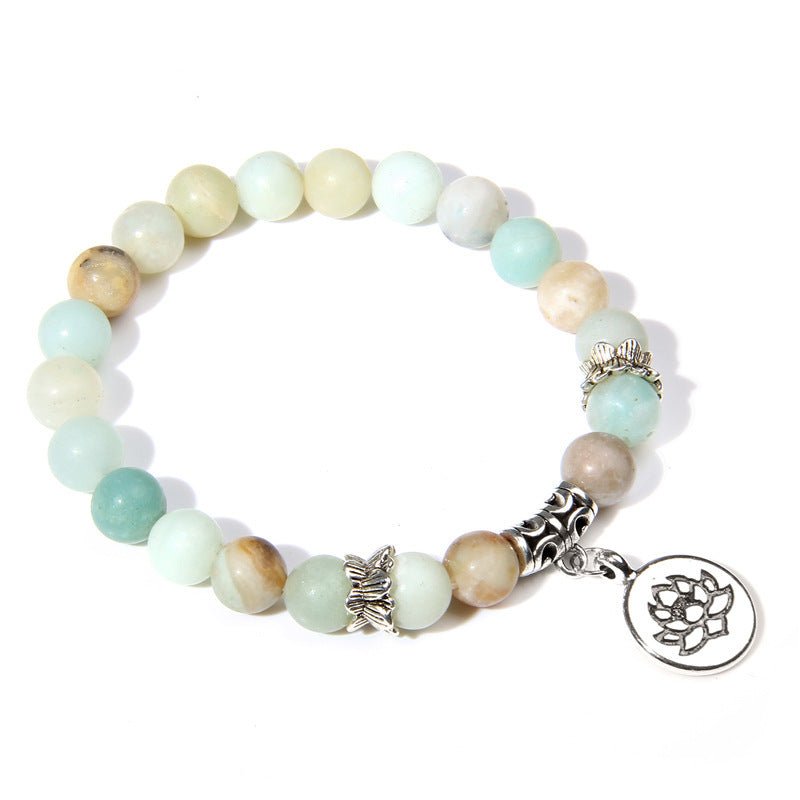 Crystal Lotus Pendant Gemstone Bead Bracelet - Rhyme - and - Chain