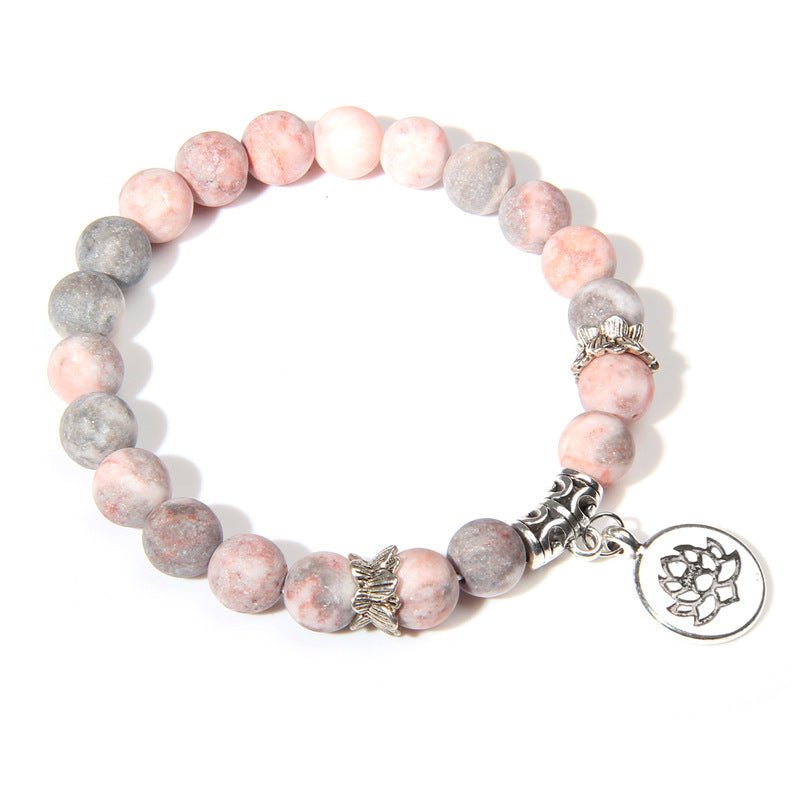 Crystal Lotus Pendant Gemstone Bead Bracelet - Rhyme - and - Chain