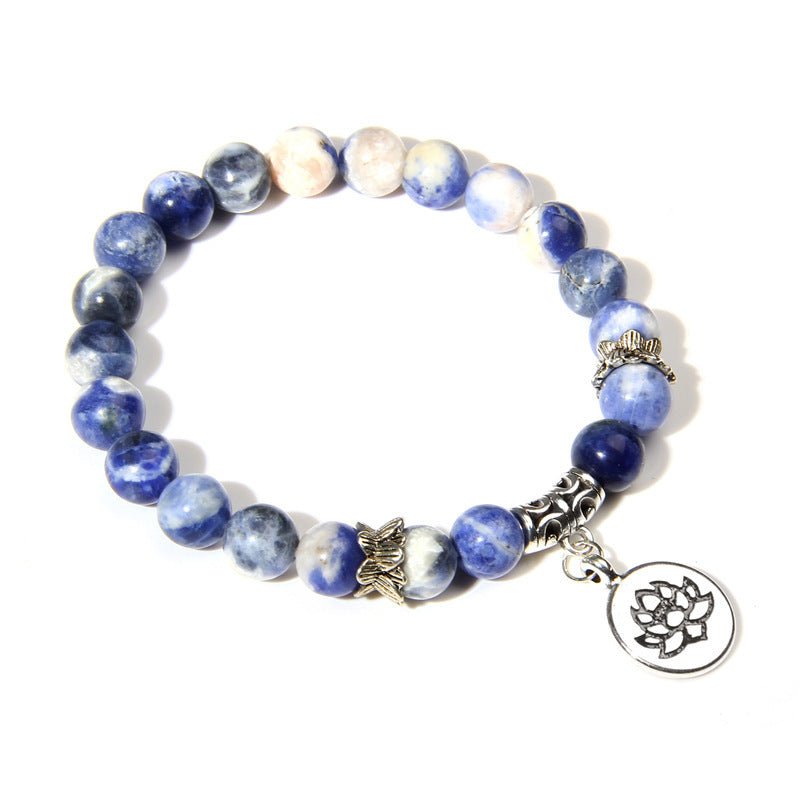 Crystal Lotus Pendant Gemstone Bead Bracelet - Rhyme - and - Chain