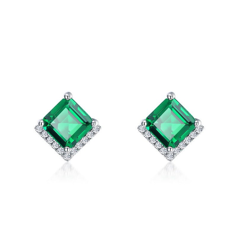 Cultivated Emerald Stud Earrings Vintage S925 Sterling Silver Earrings - Rhyme - and - Chain