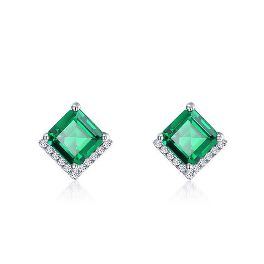 Cultivated Emerald Stud Earrings Vintage S925 Sterling Silver Earrings - Rhyme - and - Chain