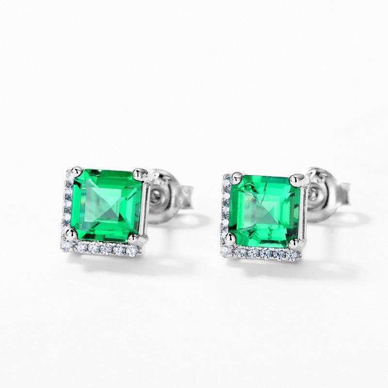 Cultivated Emerald Stud Earrings Vintage S925 Sterling Silver Earrings - Rhyme - and - Chain