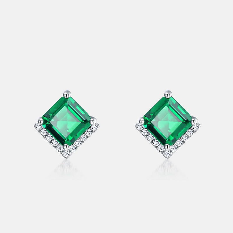 Cultivated Emerald Stud Earrings Vintage S925 Sterling Silver Earrings - Rhyme - and - Chain