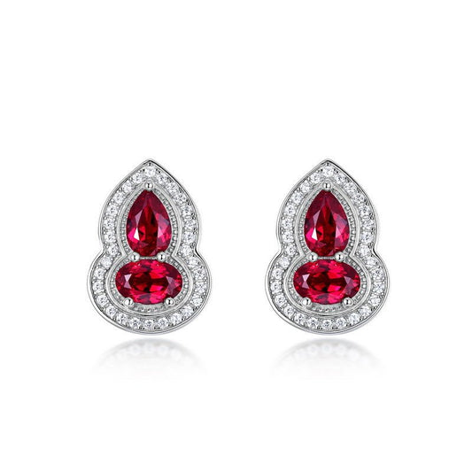 Cultivated Ruby Gourd Stud Earrings S925 Silver - Rhyme - and - Chain