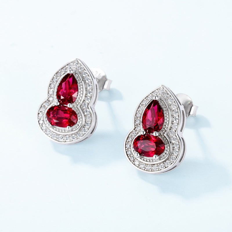 Cultivated Ruby Gourd Stud Earrings S925 Silver - Rhyme - and - Chain