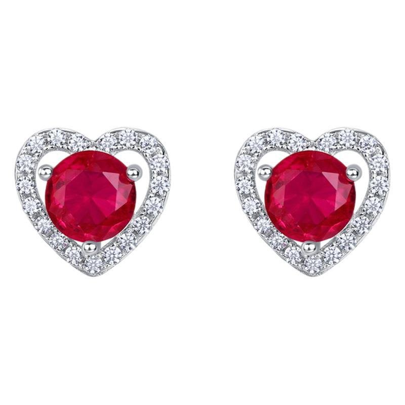 Cultivated Ruby Heart Stud Earrings S925 Sterling Silver - Rhyme-and-Chain