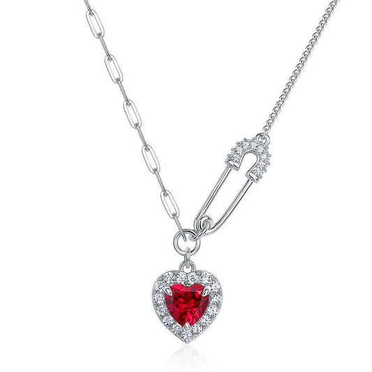 Cultivation Ruby/Moissanite Love Pendant 925 Silver Clavicle Chain - Rhyme-and-Chain