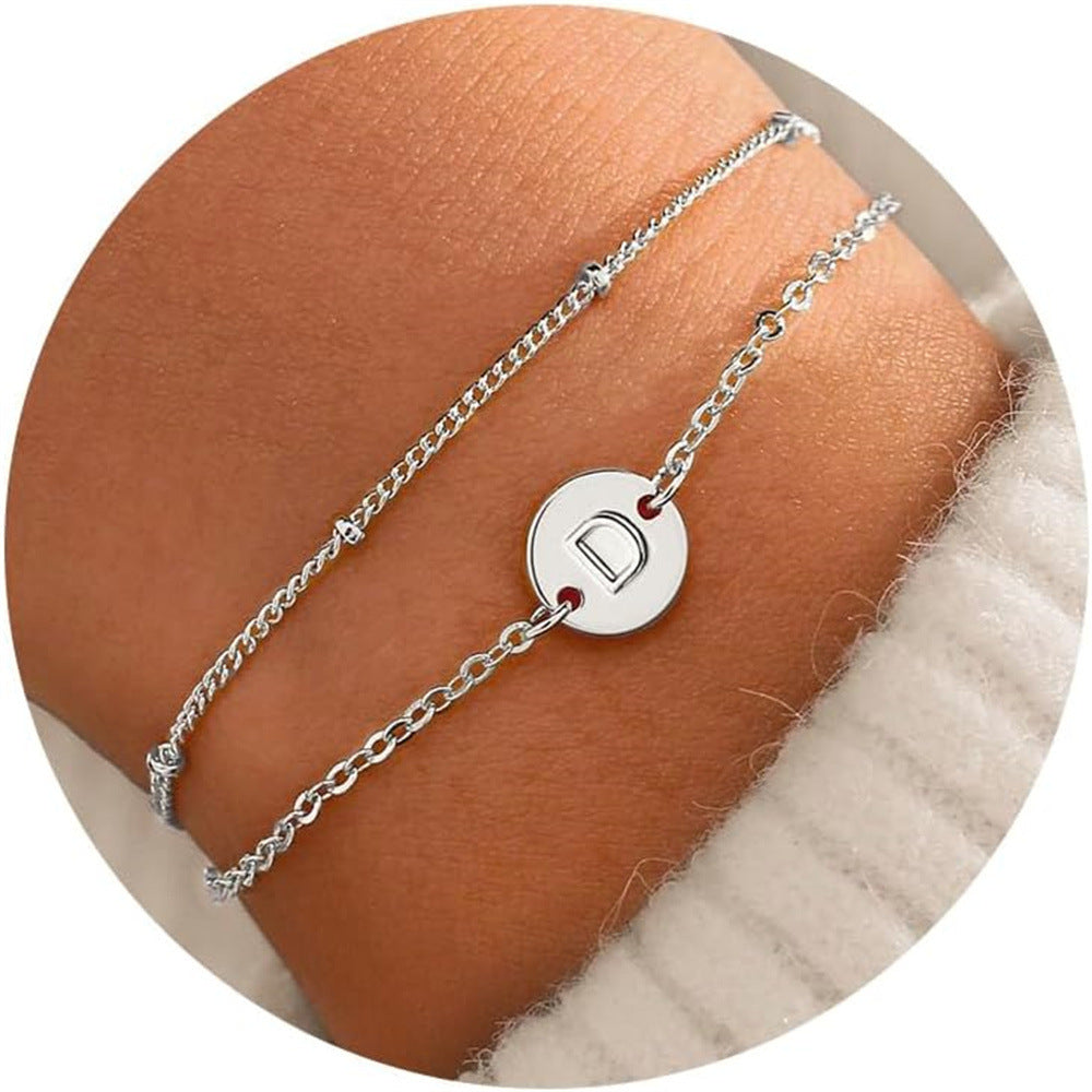 Round Initial  Double Layer Bracelet Stainless Steel