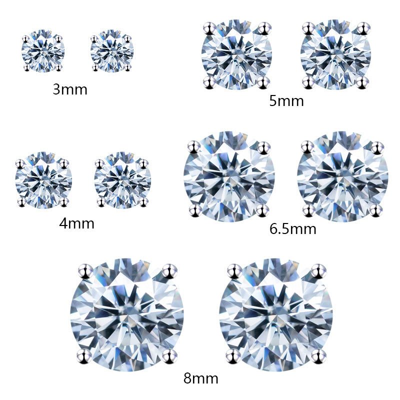 925 Silver Moissanite Stud Earrings Classic Four - claw D Color Single Stone Earrings - Rhyme - and - Chain