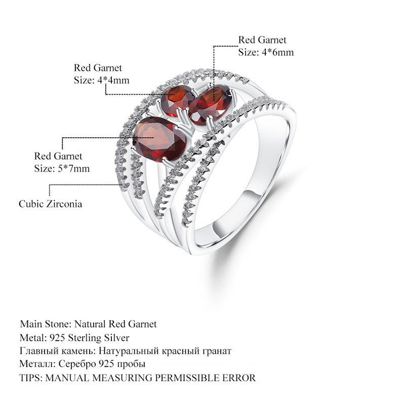 Design Red Garnet Inlaid Gemstone Ring 925 Silver - Rhyme - and - Chain