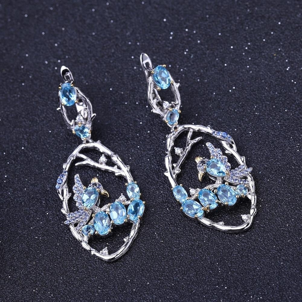 Designer Jewelry Natural Blue Topa Earrings 925 Sterling Silver Handmade Women's Fashion Earrings - Rhyme-and-Chain