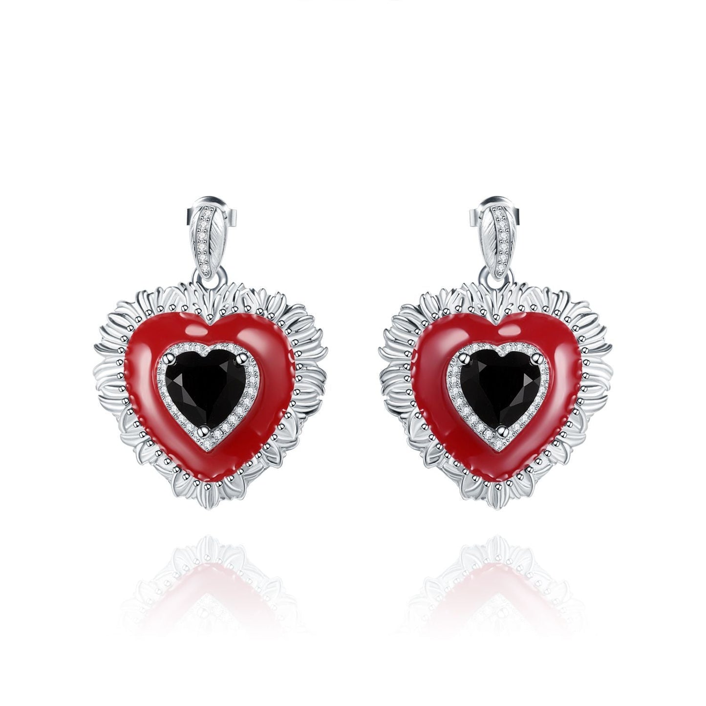 Designer Natural Garnet Earrings Love S925 Silver - Rhyme - and - Chain