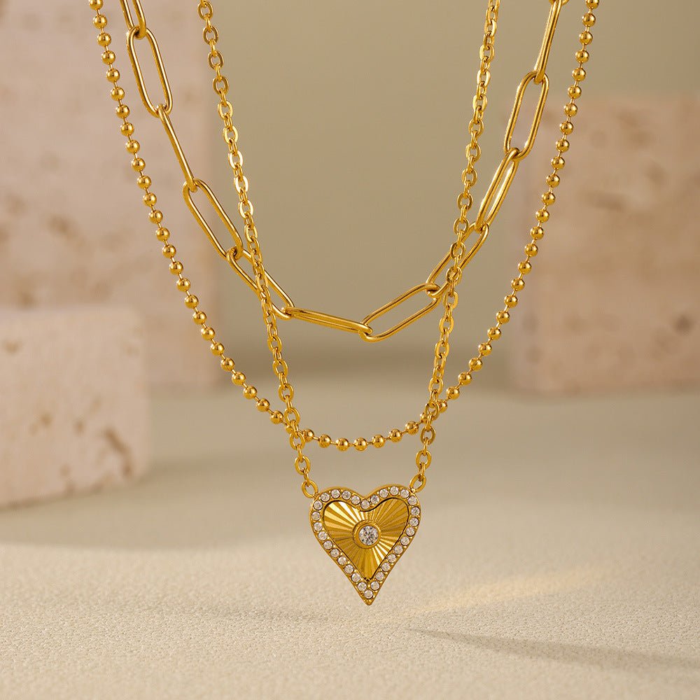 Double - layer Flower - picking Heart - shaped Diamond Top Chain - Rhyme - and - Chain