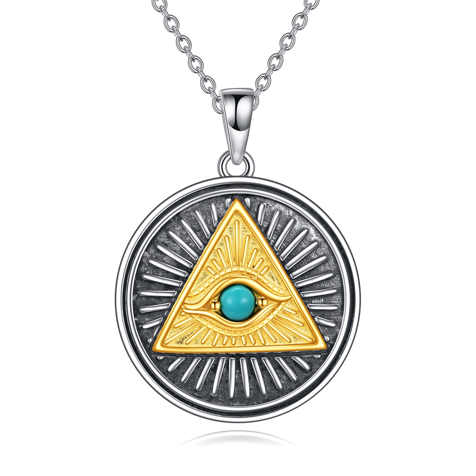 925 Sterling Silver Eye of Horus Pendant Necklace Pyramid Egyptian Jewelry - Rhyme-and-Chain