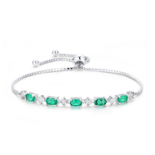 Elegant Egg-shaped S925 Silver Cultivation Emerald Bracelet - Rhyme-and-Chain