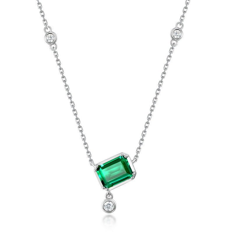 Emerald S925 Sterling Silver Colored Gems Necklace - Rhyme - and - Chain