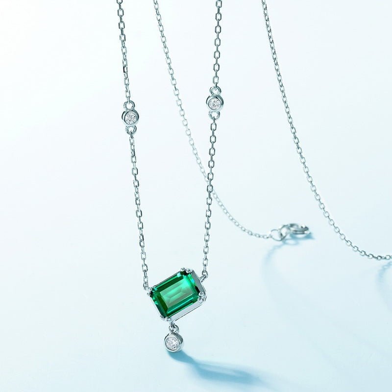 Emerald S925 Sterling Silver Colored Gems Necklace - Rhyme - and - Chain