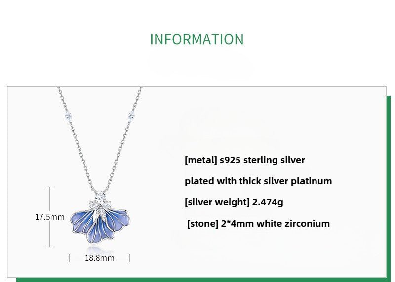 Enamel Blue Iris Pendant Collarbone Chain Flower S925 Sterling Silver Necklace - Rhyme - and - Chain