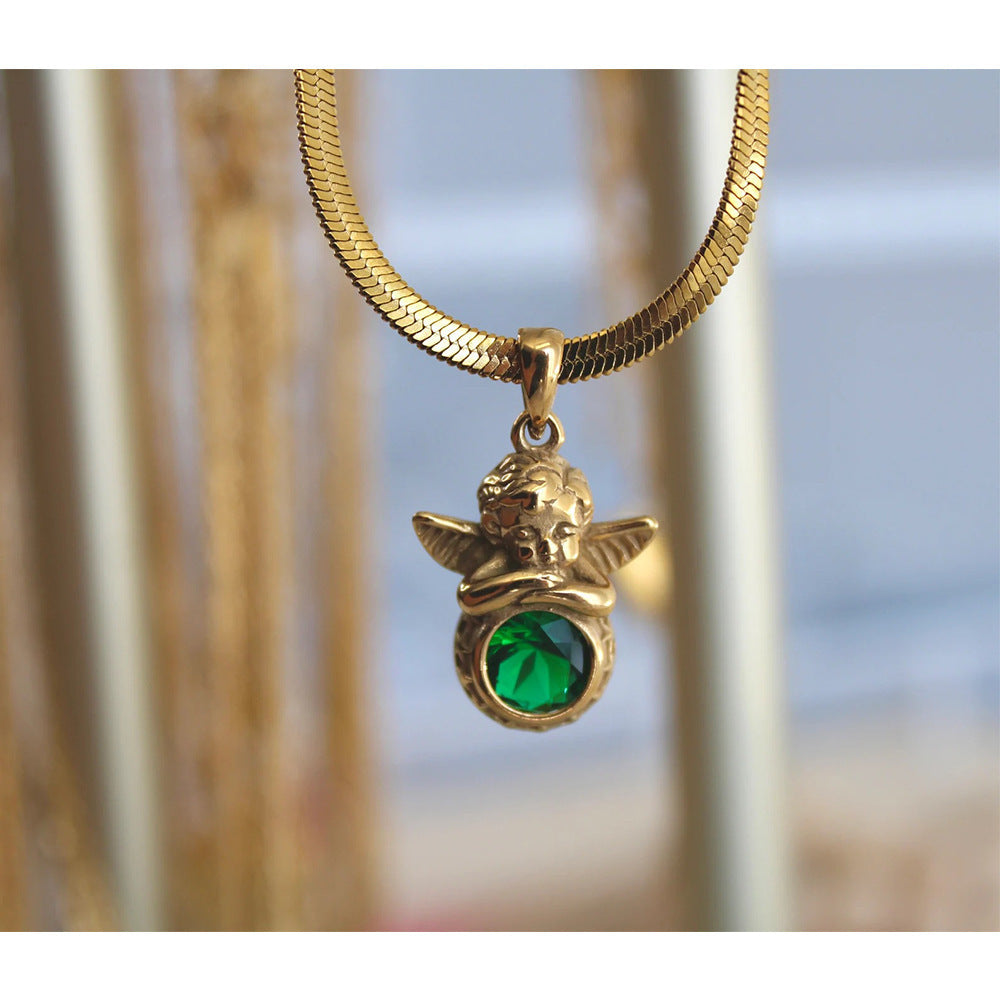 High Color Retention Guardian Angel Pendant Necklace Birthstone