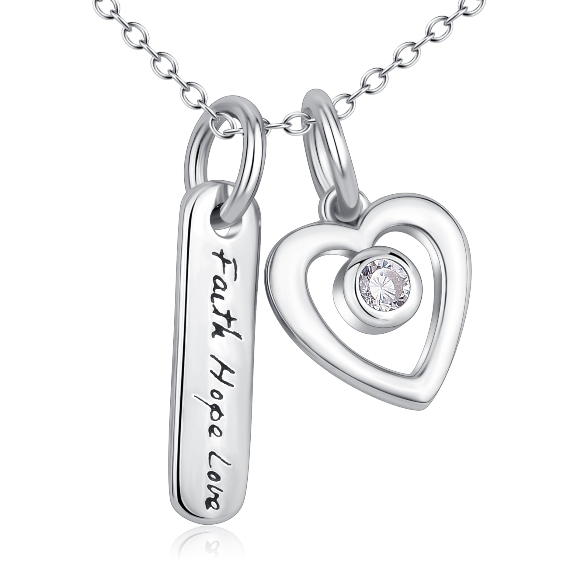 Faith Hope Love &Heart Pendant 925 Silver Necklace - Rhyme - and - Chain