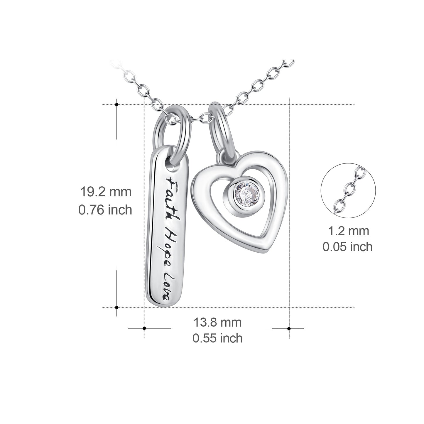 Faith Hope Love &Heart Pendant 925 Silver Necklace - Rhyme - and - Chain