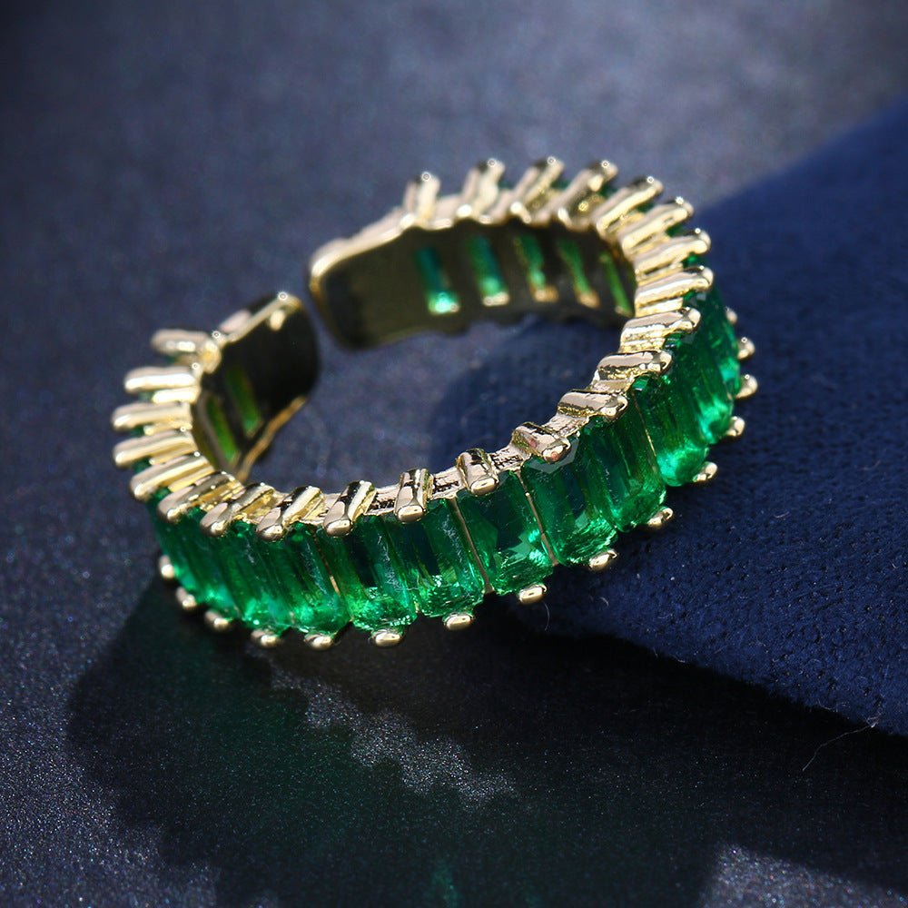 Fashion Emerald Open Zircon Ring Socialite Temperament Party Decorations - Rhyme - and - Chain