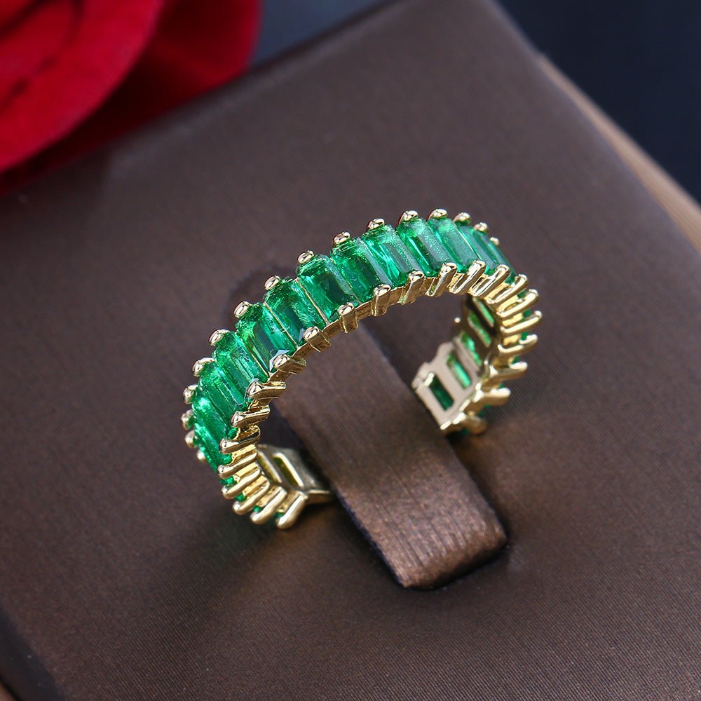 Fashion Emerald Open Zircon Ring Socialite Temperament Party Decorations - Rhyme - and - Chain