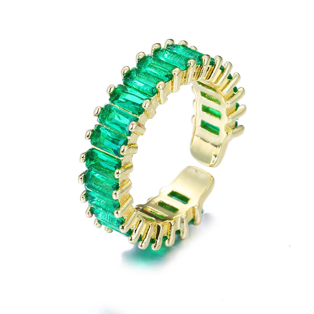 Fashion Emerald Open Zircon Ring Socialite Temperament Party Decorations - Rhyme - and - Chain