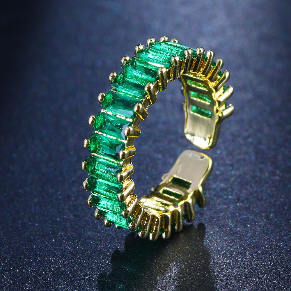 Fashion Emerald Open Zircon Ring Socialite Temperament Party Decorations - Rhyme - and - Chain