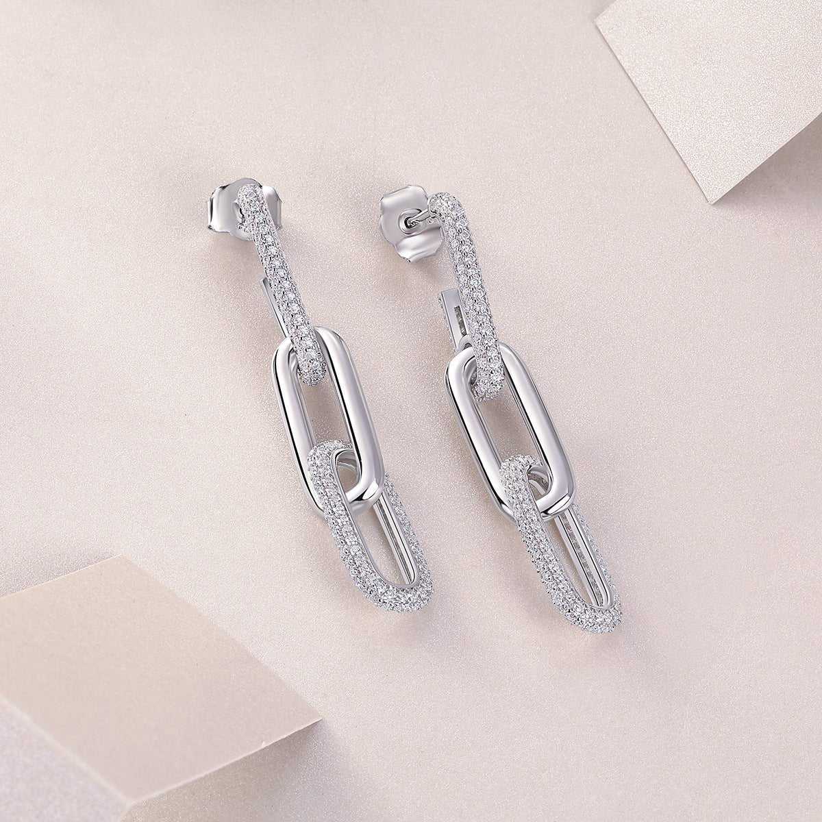 Fashion Geometric Silver Moissanite Earrings - Rhyme - and - Chain