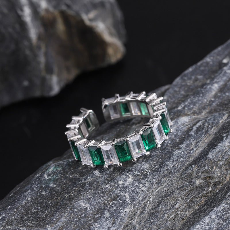 Fashion Personality Niche Design Square Diamond Emerald Ring Female - Rhyme - and - Chain