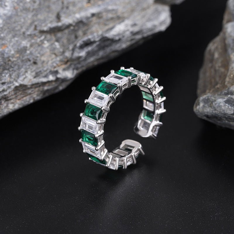 Fashion Personality Niche Design Square Diamond Emerald Ring Female - Rhyme - and - Chain