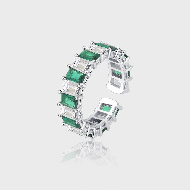 Fashion Personality Niche Design Square Diamond Emerald Ring Female - Rhyme - and - Chain