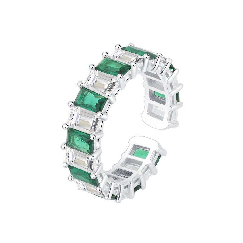 Fashion Personality Niche Design Square Diamond Emerald Ring Female - Rhyme - and - Chain