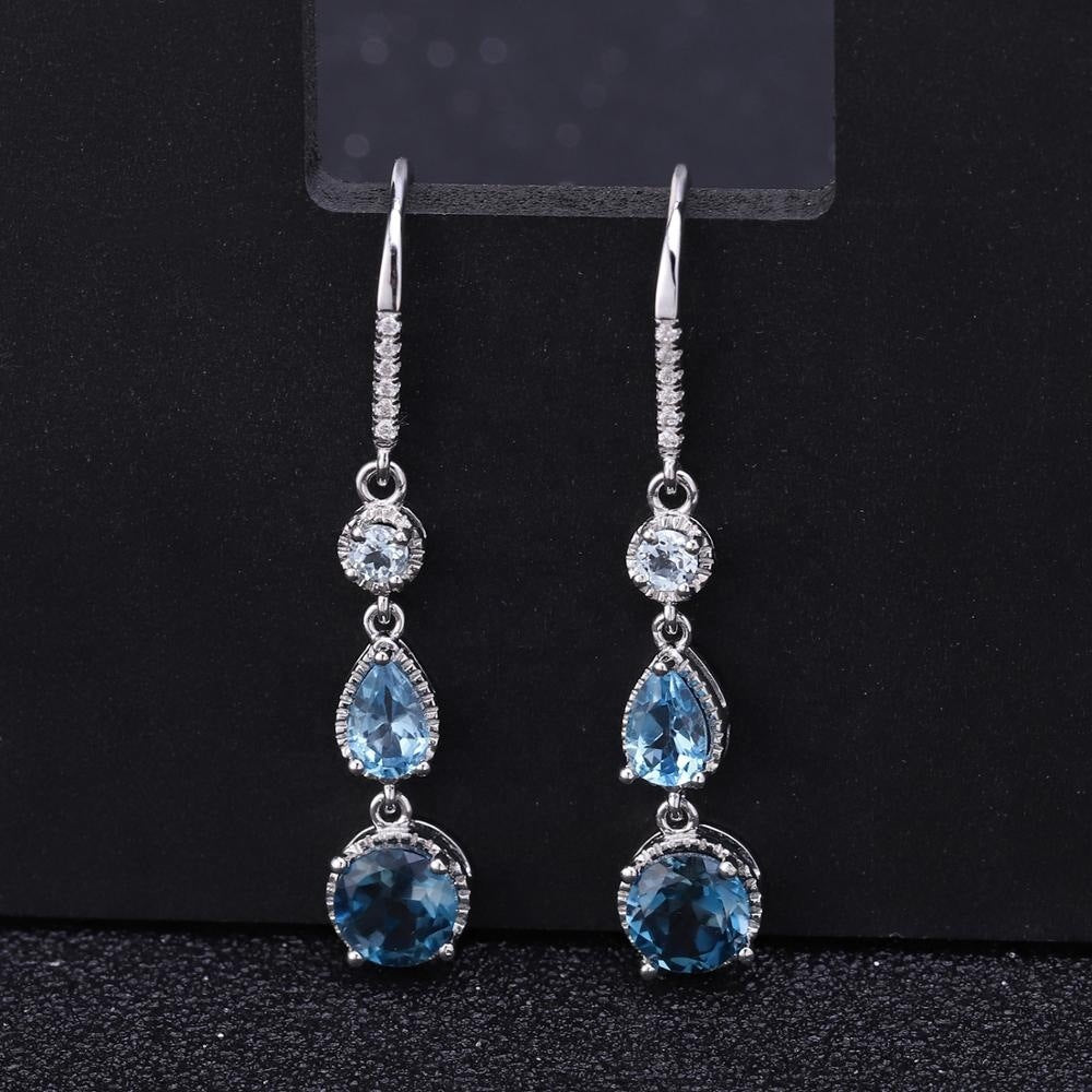 Fashionable Elegant Natural Gemstone Drop Earrings S925 Silver - Rhyme - and - Chain