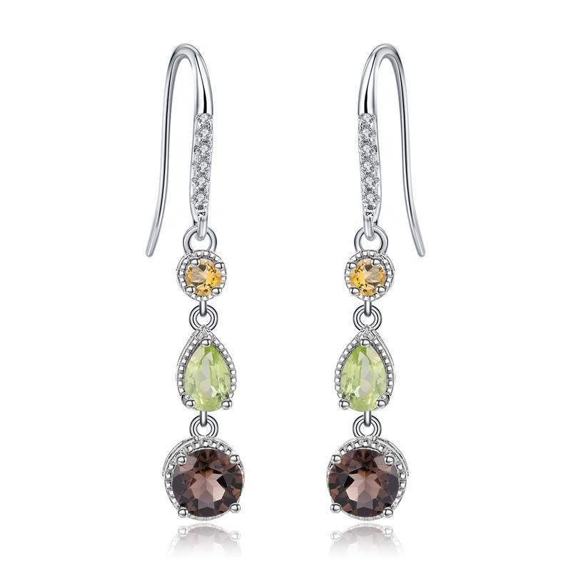 Fashionable Elegant Natural Gemstone Drop Earrings S925 Silver - Rhyme - and - Chain