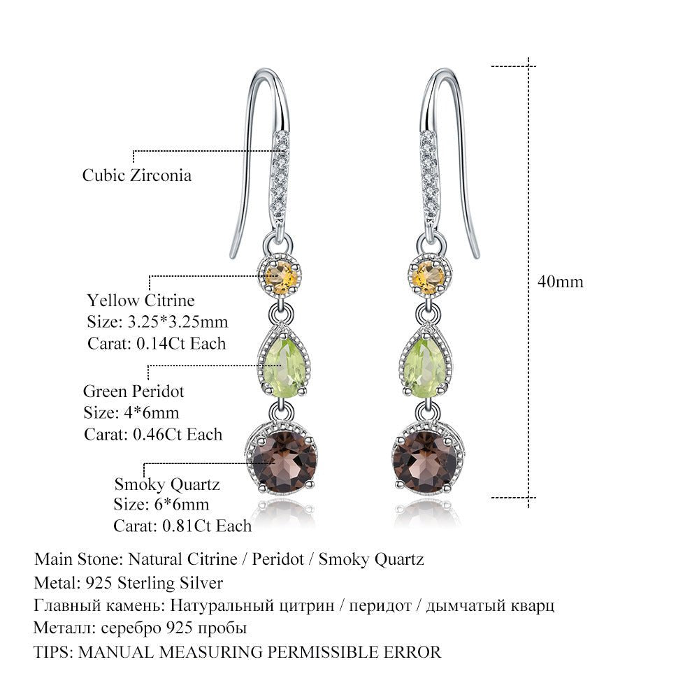 Fashionable Elegant Natural Gemstone Drop Earrings S925 Silver - Rhyme - and - Chain