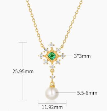 Fashionable Women's 925 Silver Emerald Pearl Necklace - Rhyme - and - Chain